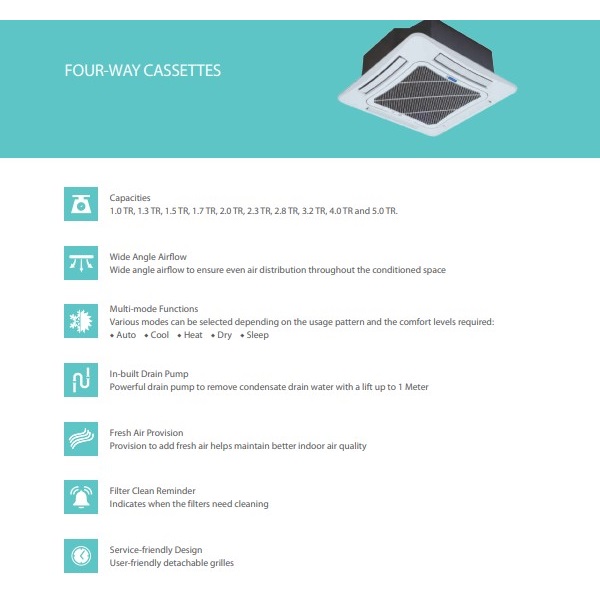Blue Star VRF 4-way Cassette Indoor Units Specifications